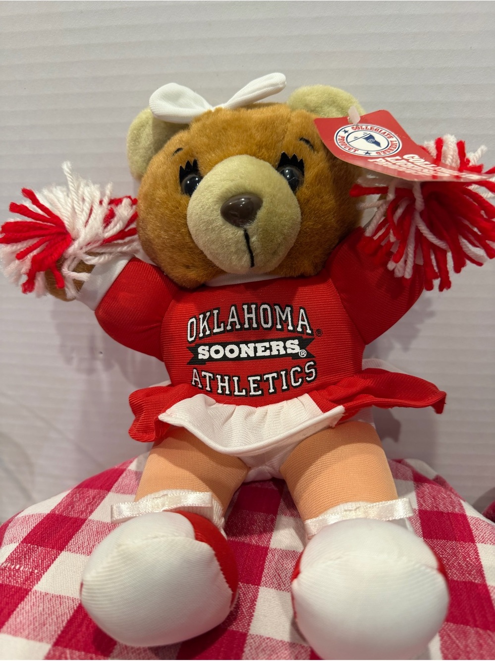 Play By Play Oklahoma Sooners Cheerleader Bear Plush Pom Poms Red White Outfit